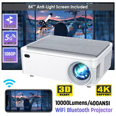 2024 4K 1080P LED Projector Wifi Home Theater Cinema 3D Video For Android Laptop • £108.99