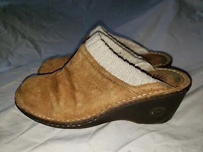 Uggs 1934 Gael Brown Leather Knit Sheepskin Lined Heel Slipper Mule Clog Shoe 6 • $35