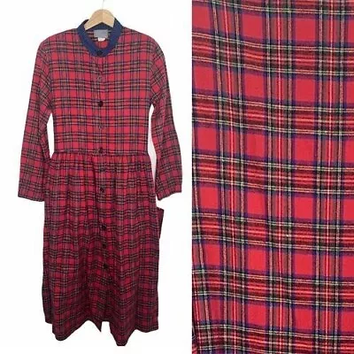 Vintage 80s Carol Anderson Dress Size 4P Prairie Red Plaid Flannel Button New • £36.60