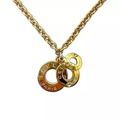 Celine Italian MADE Vintage Triple Circle Necklace 3 Gold Azuki Chain • $231