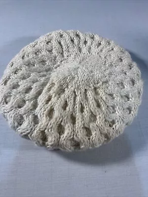 Nirvana Designs Beret Cream Wool Cable Knit Fleece Lined Handmade In Nepal • $9.99