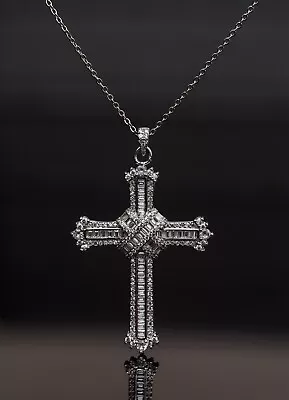 925 Silver Crystal Cross Pendant Necklace Womens Men Gift Bling Rock 45cm+10cm • £21.99