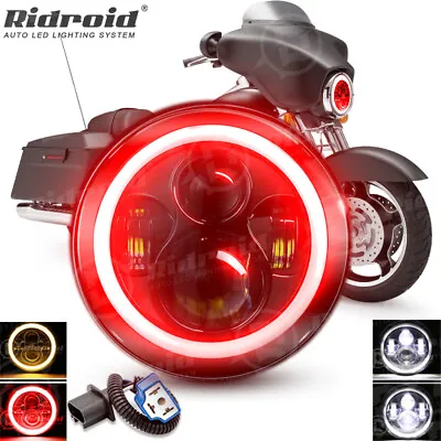 7  Inch LED Headlight W/ Red Halo Angel Eye DRL For Harley-Davidson Street Glide • $29.99
