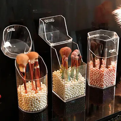 Pearl Clear Acrylic Cosmetic Organizer Makeup Brush Container Storage Box Hol XK • £8.25