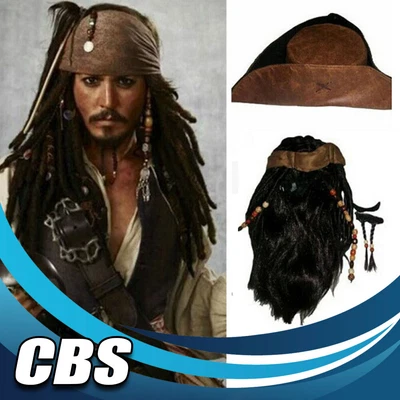 £10.70 • Buy Pirates Of The Caribbean Captain Jack Sparrow Cosplay Brown Wig Hat Beard Prop
