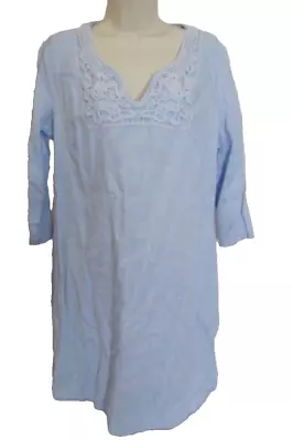 Malvin I Love Linen Embroidered Tunic Dress XL Blue Dress Blue 3/4 Sleeve • $14.44