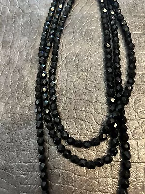 Vintage Jet Black Faceted Bead Necklace 50  Long Flapper • $4.99