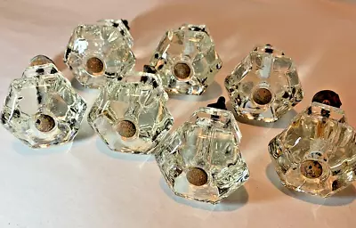 Vintage Lot Of 7 Hexagonal Six-Sided Clear Glass Knobs Drawer Pulls Mid Century • $24.95