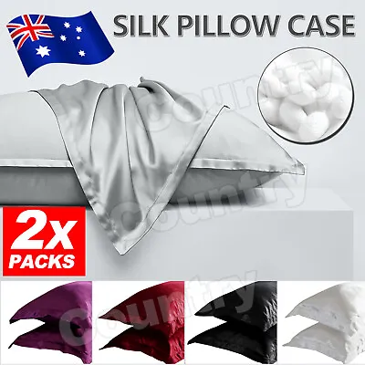 $8.85 • Buy 2X Satin Silk Pillow Cases Cushion Cover Pillowcase Home Decor Luxury Bed 2022