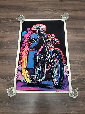 Velvet Poster Velva Print 1982 Highway To Hell Blacklight Skull Motorcycle  • $99