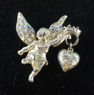 The Vatican Lilbrary Collection Cherub Angel W/ Puffy Heart Pin Brooch Silver Tn • $10