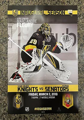 Vegas Golden Knights Game 33/41 Marc Andre Fleury Inaugural Poster 3/2/18 • $20