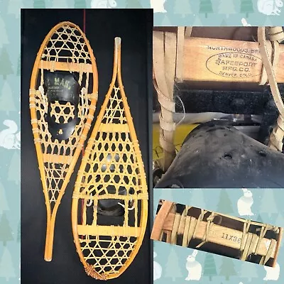 Vintage Northwoods SNOWSHOES Wood & Leather Made In Canada 36 X 11” SNOW SHOES • $178.59