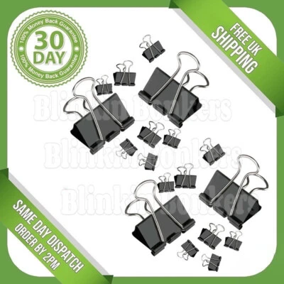 £4.29 • Buy 18 Binder Clips Black Metal Steel Fold Back Bulldog Assorted Sizes Small Large