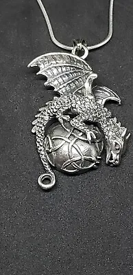 925 Sterling Silver Oxidized Celtic Dragon Necklace With Italian Snake Chain • $105.41