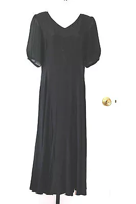 Mariella Burani Black 100% Silk Short Sleeve Long Dress Made In Italy Size M • $88.88