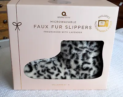 Nib Aroma Home Womens Faux Fur Microwavable Slippers~leopard Print~size 6-9 • $17.99