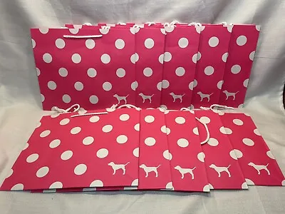 Victoria's Secret 10 PINK POLKA DOT Paper Gift Shopping New Bags 11”x9”x5” • $24.99