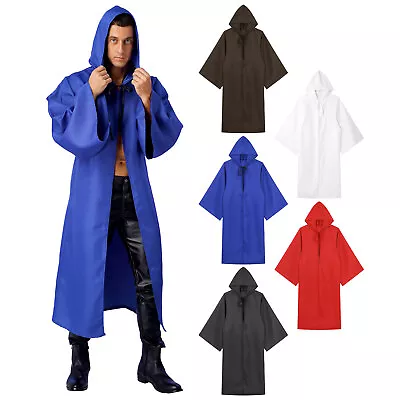 Medieval Mens Gothic Hooded Cloak Robe Cosplay Costume Wizard Halloween Party • $18.59