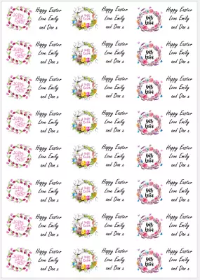 48 X Happy Easter Personalised Stickers Labels Party Bags Sweet Cones Egg Hunt  • £2.70