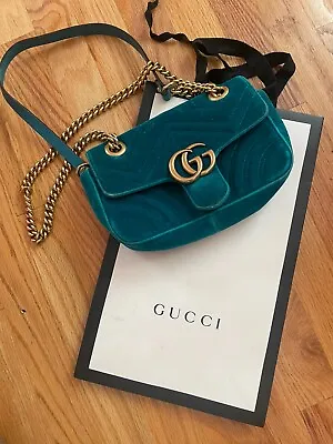 Gucci Marmont Maltese Velvet Teal Flap Small • $515