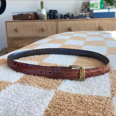 Canterbury Brown Genuine Leather Snakeskin Gold Buckle Belt • $24