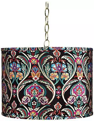 Antique Brass Pendant Light 15  Modern Multi-Color Embroidery Shade Dining Room • $89.99