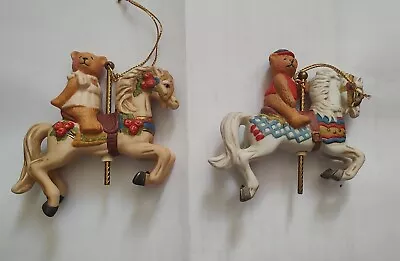 Willitts Design Boy & Girl Bear Riding Carousel Horse Christmas Ornaments - 2 • £15.56
