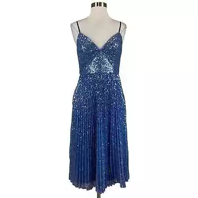 Aidan Mattox Women's Cocktail Dress Size 4 Blue Sequined Sleeveless A-Line Midi • $69.99