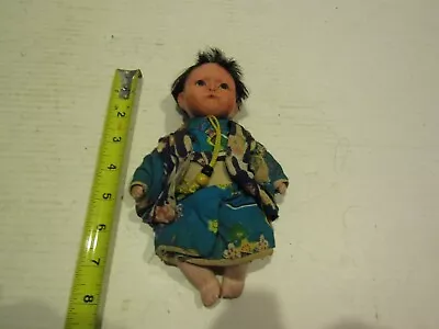 Vintage Oriental Doll Composition 7 Inch Dark Hair Brown Eyes • $29.87