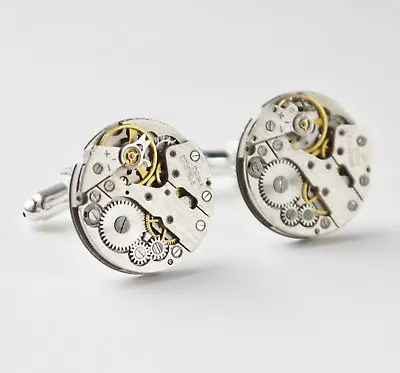 Round Vintage Watch Mechanism Cufflinks 20mm Silver  • £20