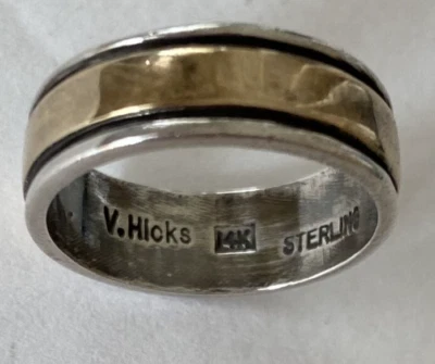 $69 • Buy V. Hicks 14k Yellow Gold And Sterling Silver Ornate Wedding Band Ring Size 7