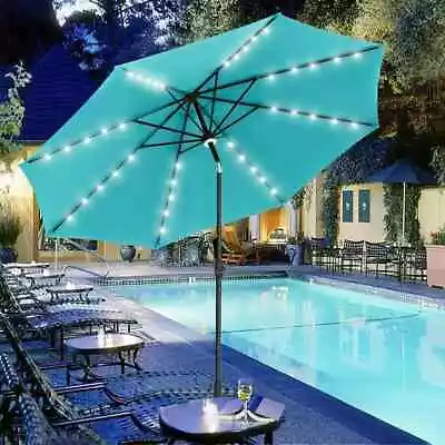 Autlaycil 10 Ft Solar Patio Umbrellas With 40 LED Lights For Market Outdoor Pool • $62.04