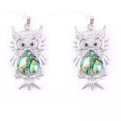 2Pcs Abalone Shell Owl Pendant Silver Plated Charm Women Fashion Jewelry N776 • $0.99