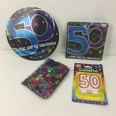 50th Birthday Confetti Candles Napkins Plates Party Black Silver Colorful READ • £8.67