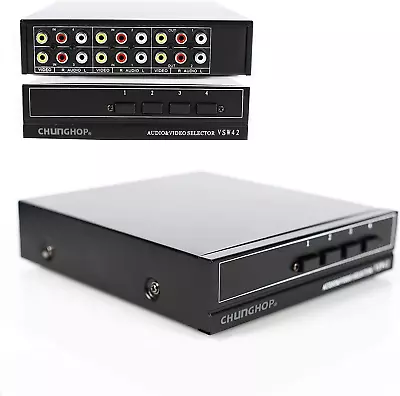 CHUNGHOP 4 In 2 Out Composite AV Switcher 3 RCA Video Audio Switch Box Selector • $21.80