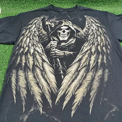 VTG Y2K Delta Grim Reaper Wings Black  Graphic T-Shirt Men's Size Large • $18.75