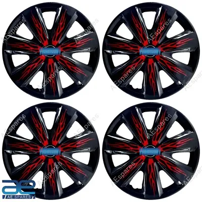 4 Pcs New Wheel Hub Caps Cover Plastic Black Red Fire 12-17  For Cars Universal • $150.78