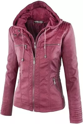 Womens NEWBESTYLE Vivid Pink Faux Leather Casual Biker Jacket UK 2XL - Z03 • £14.99