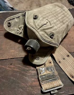 Vintage Military Aluminum Metal Water Canteen W/ Canvas Pouch And Belt Taiwan • $15