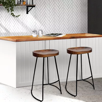 $198.95 • Buy Set Of 2 Tractor Bar Stool Backless Elm Wood Bar Stools Wood Seat 75cm - Black
