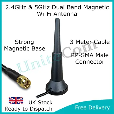 £9.95 • Buy Wi-Fi 2.4 & 5GHz Magnetic Antenna RP-SMA Internal/External Broadband WIFI Router