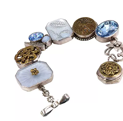 Vintage Mars And Valentine Sterling Silver Blue Stone Toggle Bracelet 7 1/2  NEW • $330.65