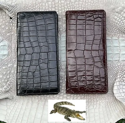 Crocodile Long Wallet Mens Leather Checkbook Wallet Extra Capacity Card Holder • $119