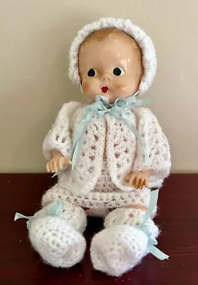 Vintage 1950's Baby Doll 7 In. Jointed Legs/Arms Molded Hair Hand Knitted Outfit • $18.50