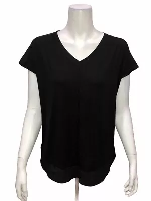 H By Halston Extended Shoulder V-Neck Top With Side Slits Black Medium Size  • $13.75