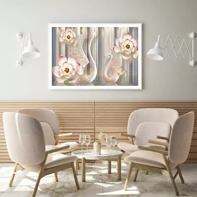 $23.90 • Buy Swans & Flower 3D Abstract Design Print Premium Poster High Quality Choose Sizes