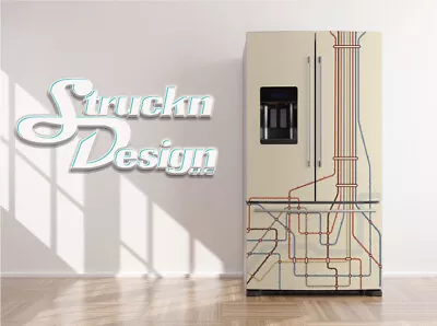 Industrial Pipes Retro Colorful Tech Fridge Freezer Wrap Side Door Vinyl Decal • $53.83