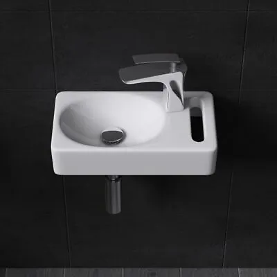 Cloakroom Wash Basin Sink With Towel Rail Ceramic Wall Hung White Compact 395mm • £53.39