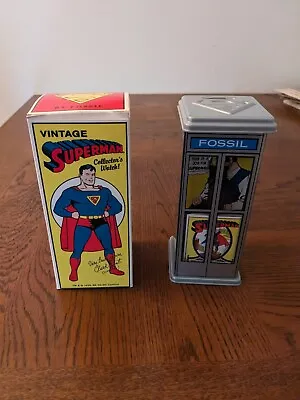 1993 Fossil Vintage Superman Collector's Watch W/ Telephone Booth Bank & Box • $55